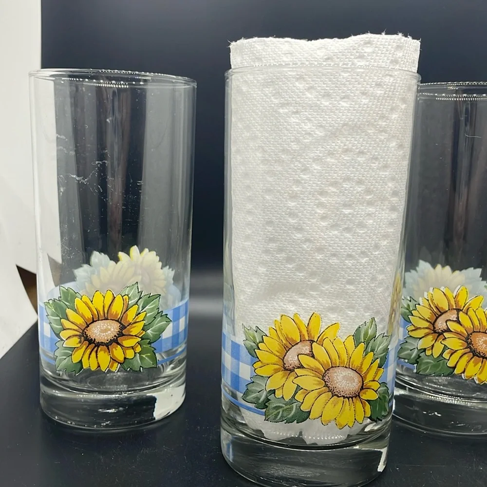 Vintage 90s Libby Sunflower Gingham 16 oz Drinking Glasses – Libbey Set of 4